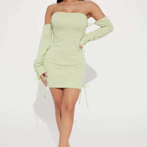 Tatiana Lace Up Mini Dress Set - Lime - 1XL - Picture 4 of 8